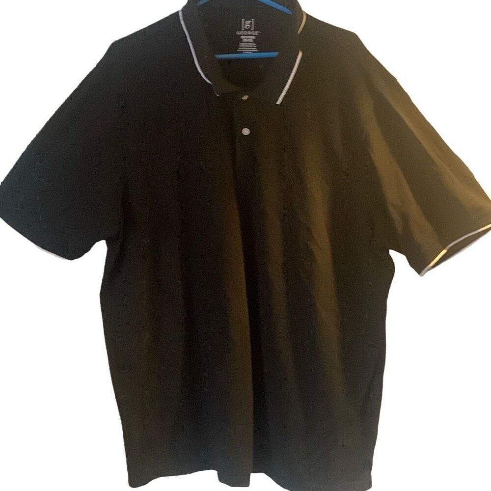 Pre Owned Men’s George Polo Shirt Black With White Accents Sz XXL Classic Style